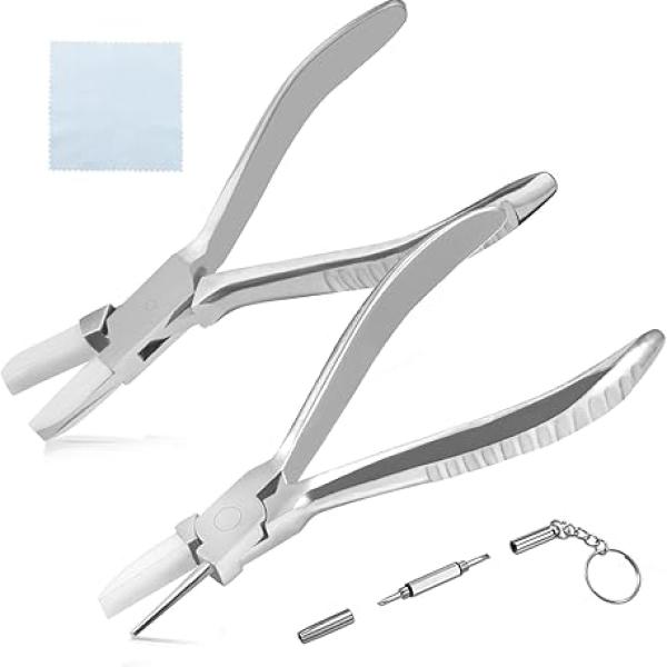 Sugra Eyeglasses Frame Pliers Round Nose Nylon Jaw Optical Frame Clamp Adjusting Pliers Stainless Steel Glasses Nose Pads Arm Pliers 6 Inches (Medium)